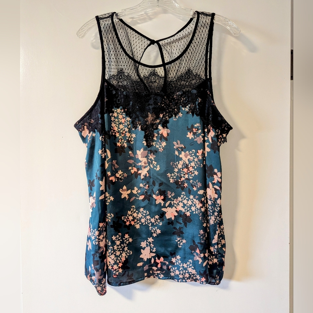 💲BOGO 1/2 OFF💲 Maurices Satin Lace Floral Tank Top Women's Plus XXL Green Pink